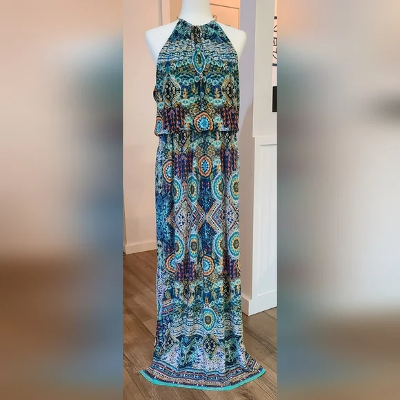 Bisou Bisou Dresses | Hardly Worn - Bisou Bisou - Bohemian Style Blouson Maxi Dress, Size 16 | Color: Blue/Green | Size: 16 | Cactus_Moon's Closet